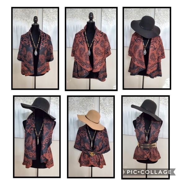 Reversible shawl black and brown. Beautiful cape! - Picture 1 of 5